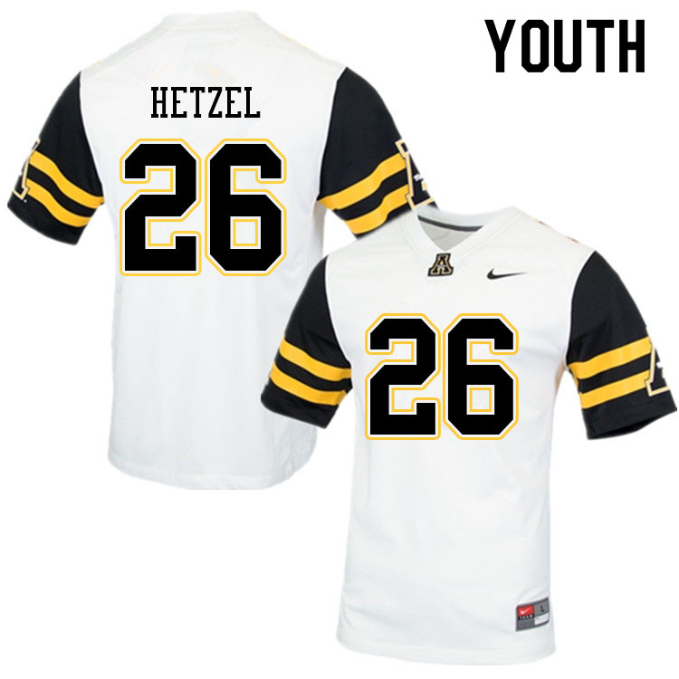 Youth #26 Michael Hetzel Appalachian State Mountaineers College Football Jerseys Sale-White - Click Image to Close